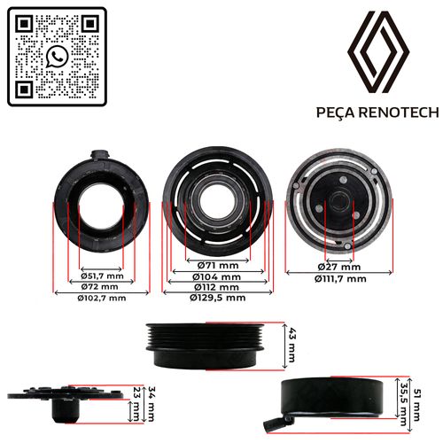 RN 630090 Conjunto de Embreagem do Compr. Scenic Megane Polia 6pk 129mm-1.jpg
